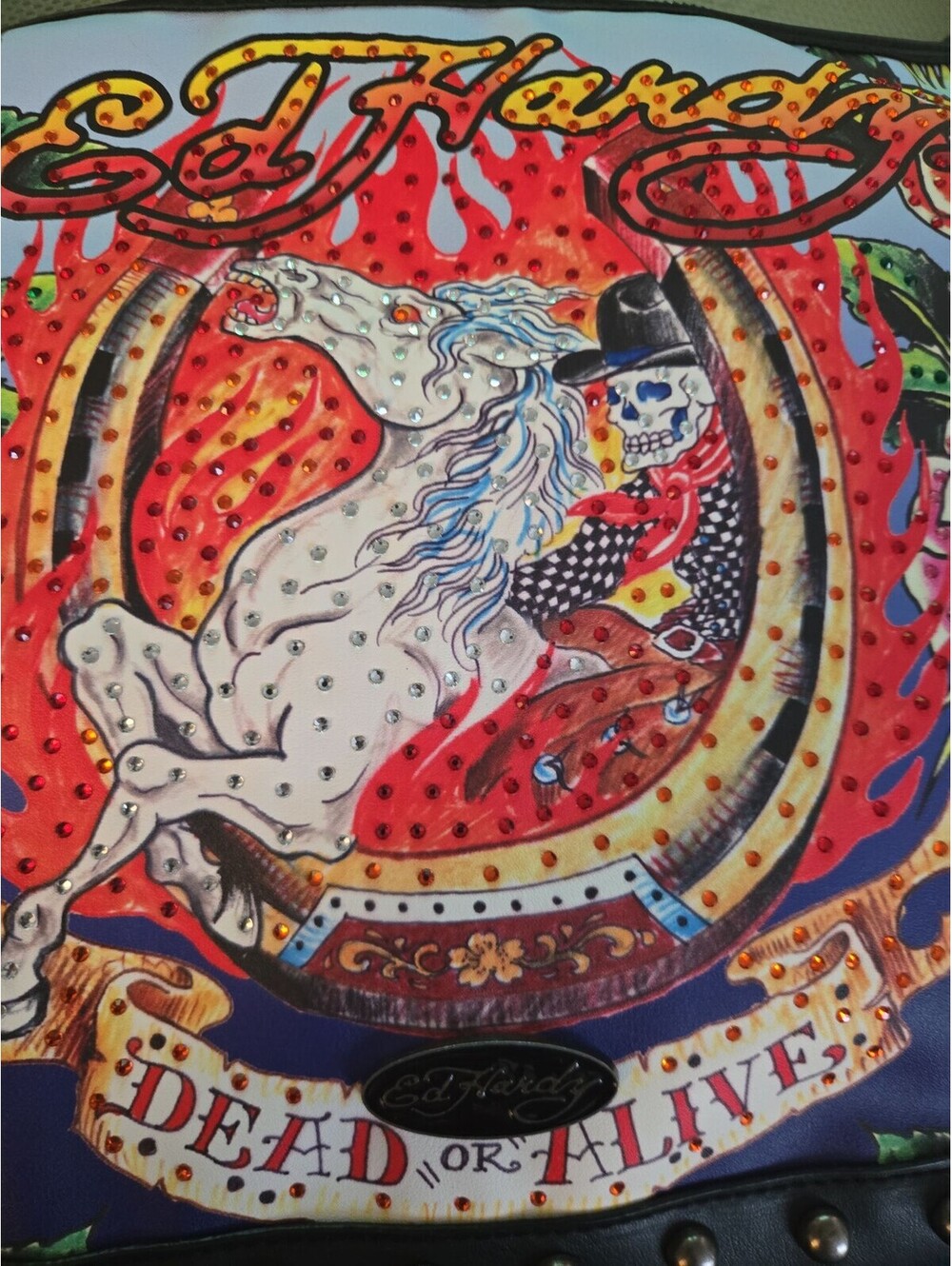 Vintage Ed Hardy 'Dead or Alive' Rhinestone Studded Hobo Bag NWT - Picture 7 of 7